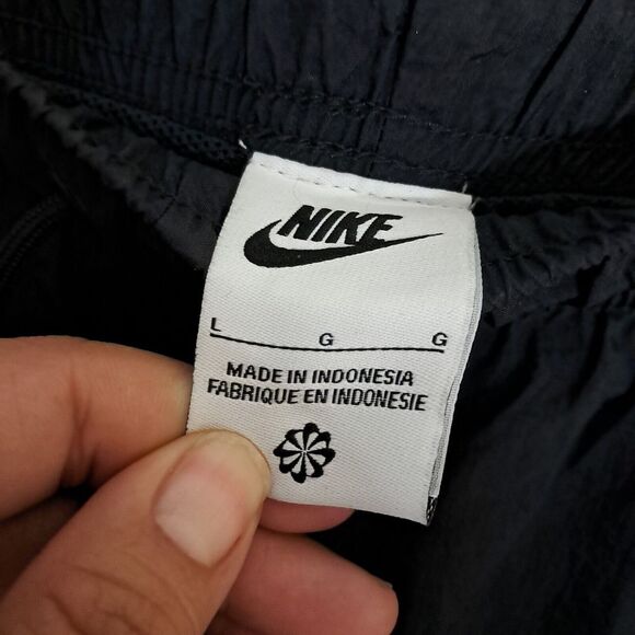 Nike Essential Mid-Rise Pants Sportswear Women Black Large Lined Retro Crinkle - Picture 9 of 13